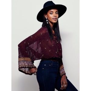 FREE PEOPLE Embellished Beaded Cross Front Blouse